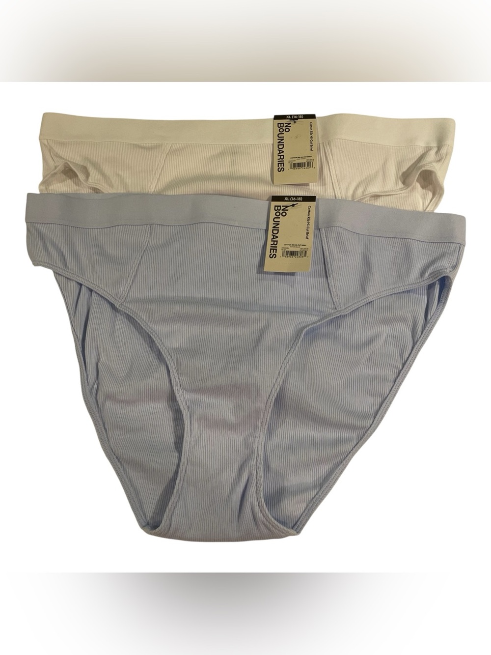 No Boundaries Cotton Rib Brief Panties Hi-Cut 2 pack White Light Blue Women’s XL